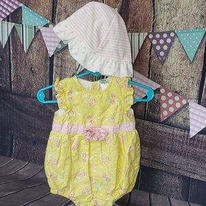 Little Me Yellow and Pink Floral Bubble Outfit